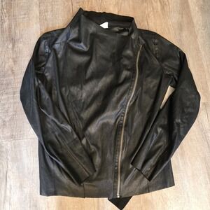 Mote Womens Faux Leather Side Zip Blk Jacket Sz‎ M